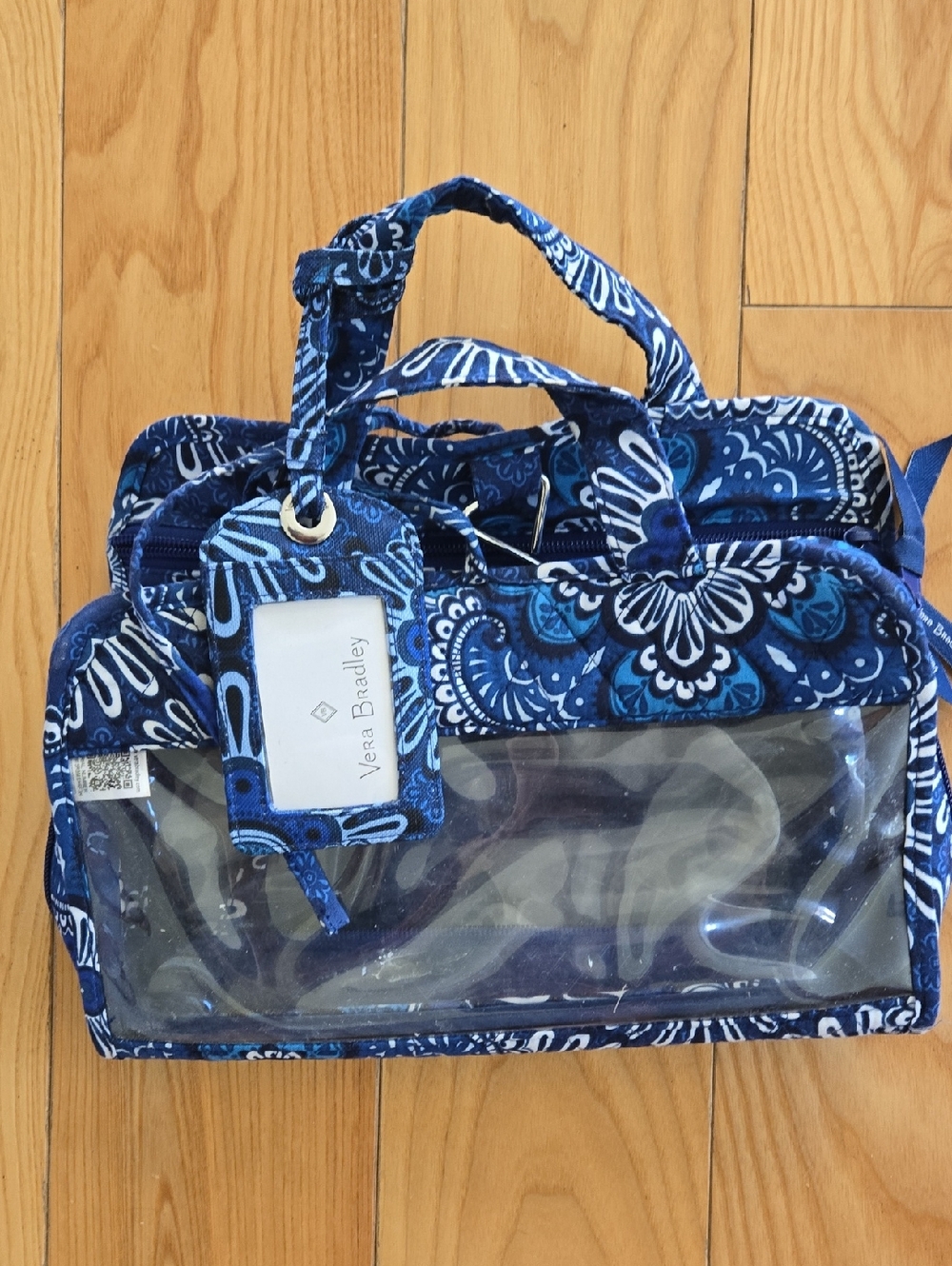 Vera Bradley Navy and White Paisley Clear Travel Tote